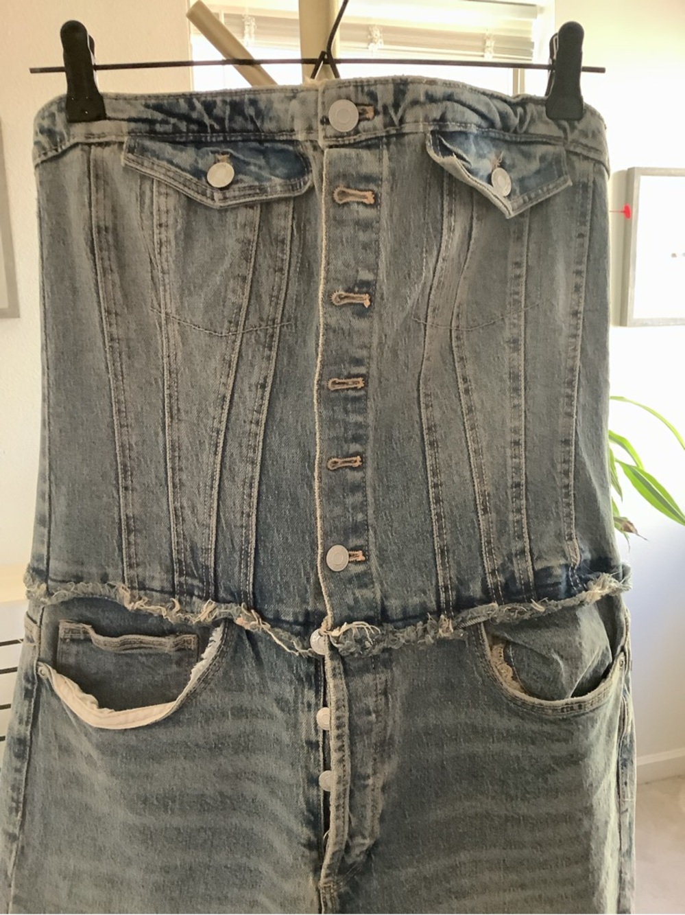 Zara Light Blue Denim Wide Leg Jumpsuit